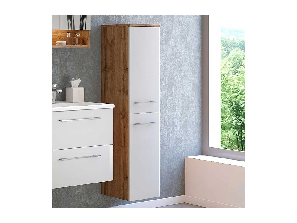 Hochschrank für Badezimmer Weiß und Wildeiche Optik