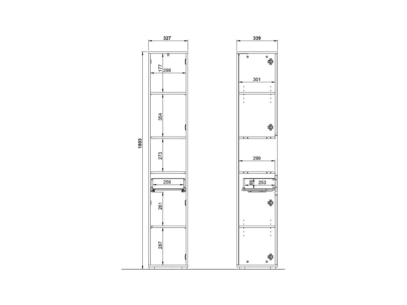 Hochschrank Badschrank mit einer Schublade und einem offenen Fach