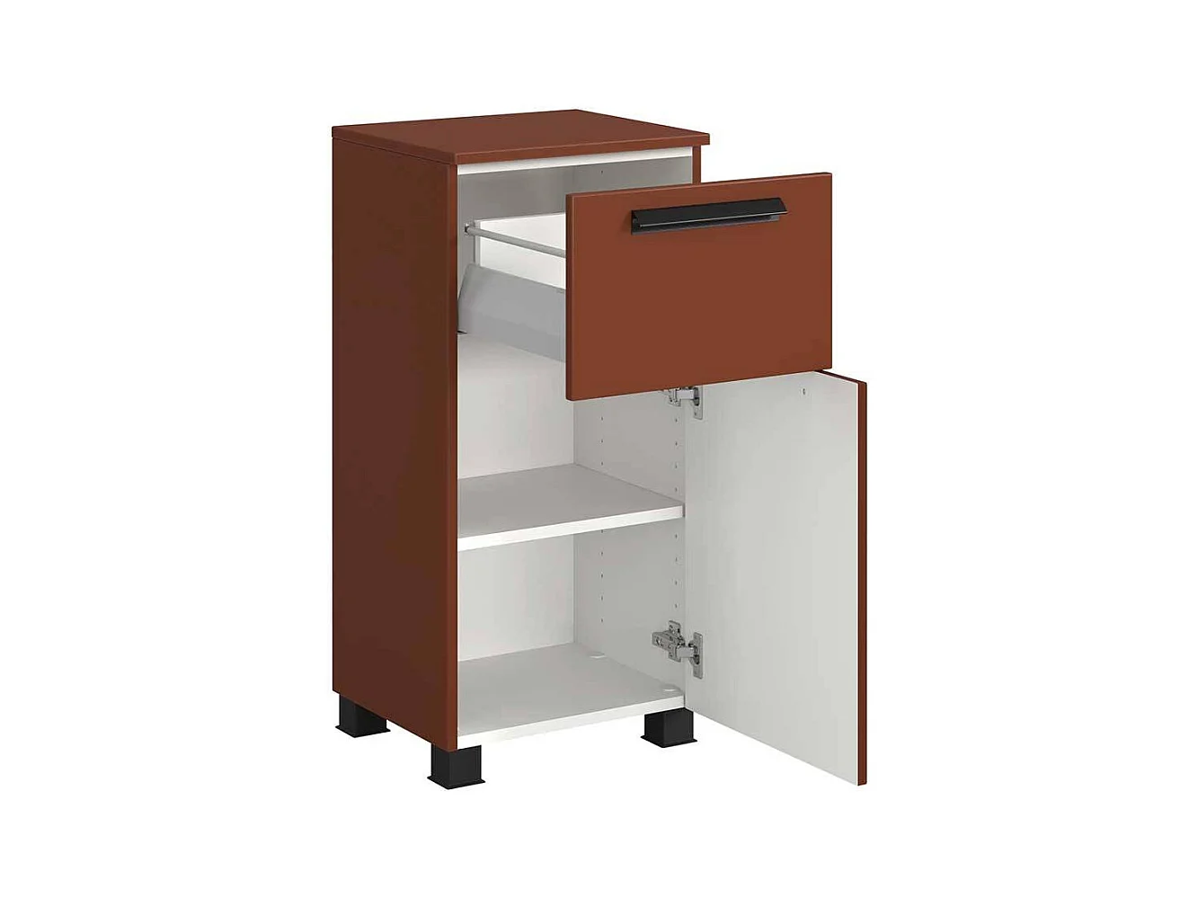 Badezimmerschrank Badschrank in Dunkelrot mit Metallgriffen