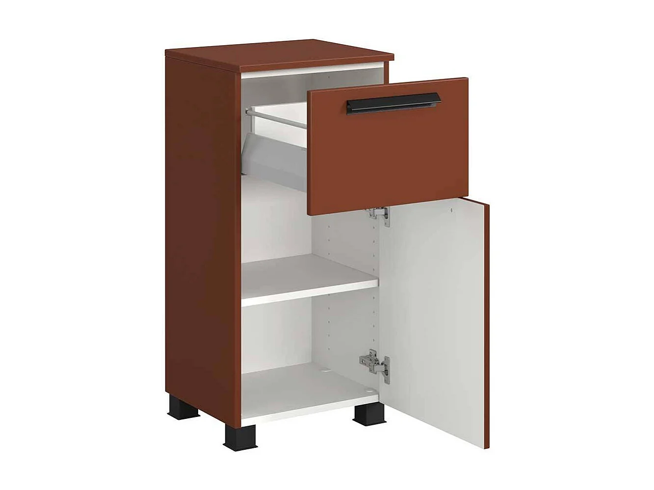 Badezimmerschrank Badschrank in Dunkelrot mit Metallgriffen