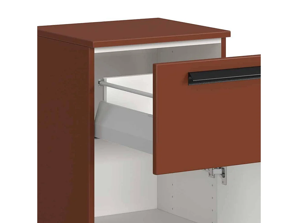 Badezimmerschrank Badschrank in Dunkelrot mit Metallgriffen