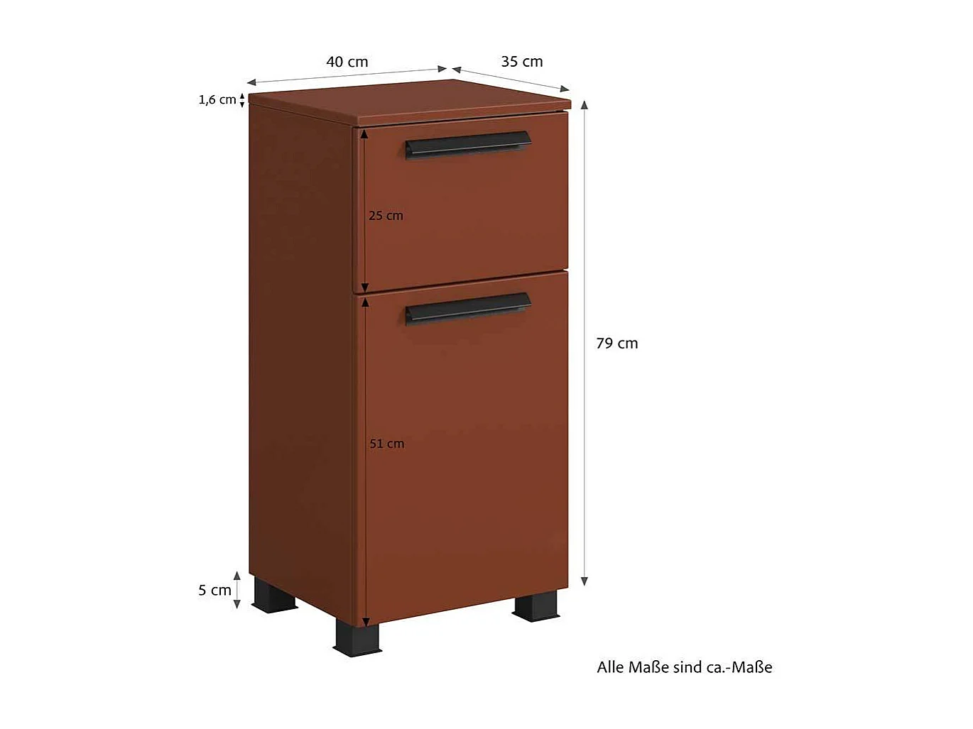 Badezimmerschrank Badschrank in Dunkelrot mit Metallgriffen