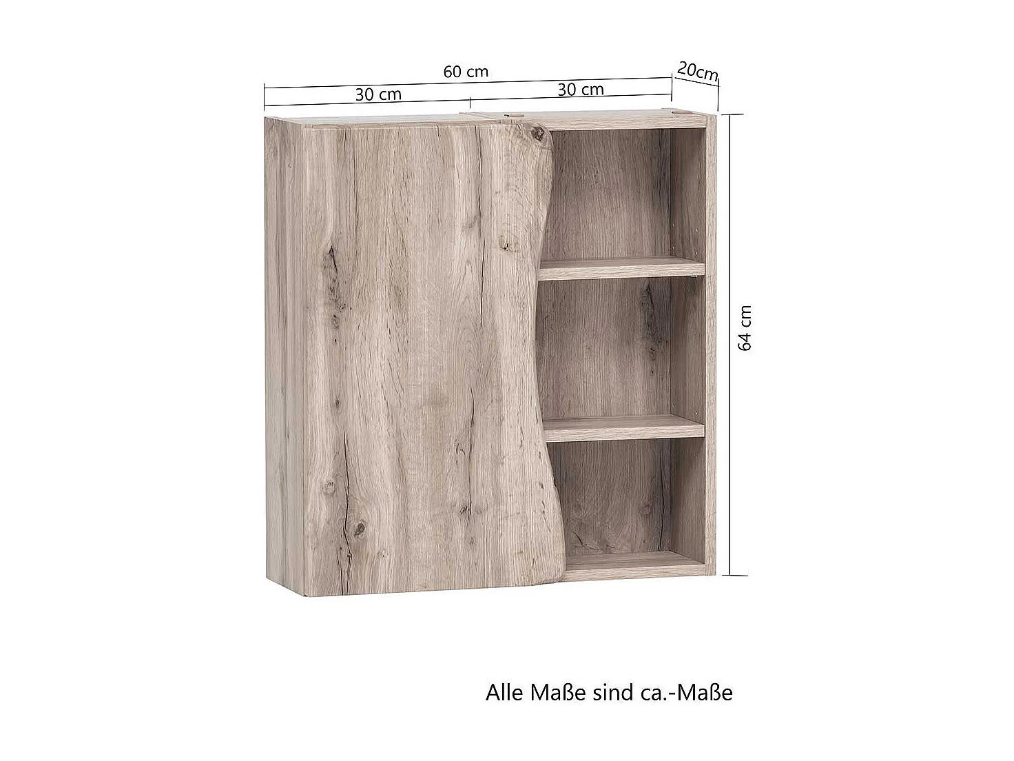 Oberschrank Bad in Wildeichefarben Baumkantenoptik Tür