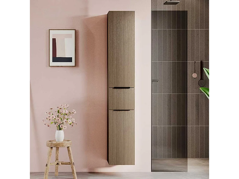 Badhochschrank Badezimmerhochschrank aus Holzwerkstoff mit Metallgriffen