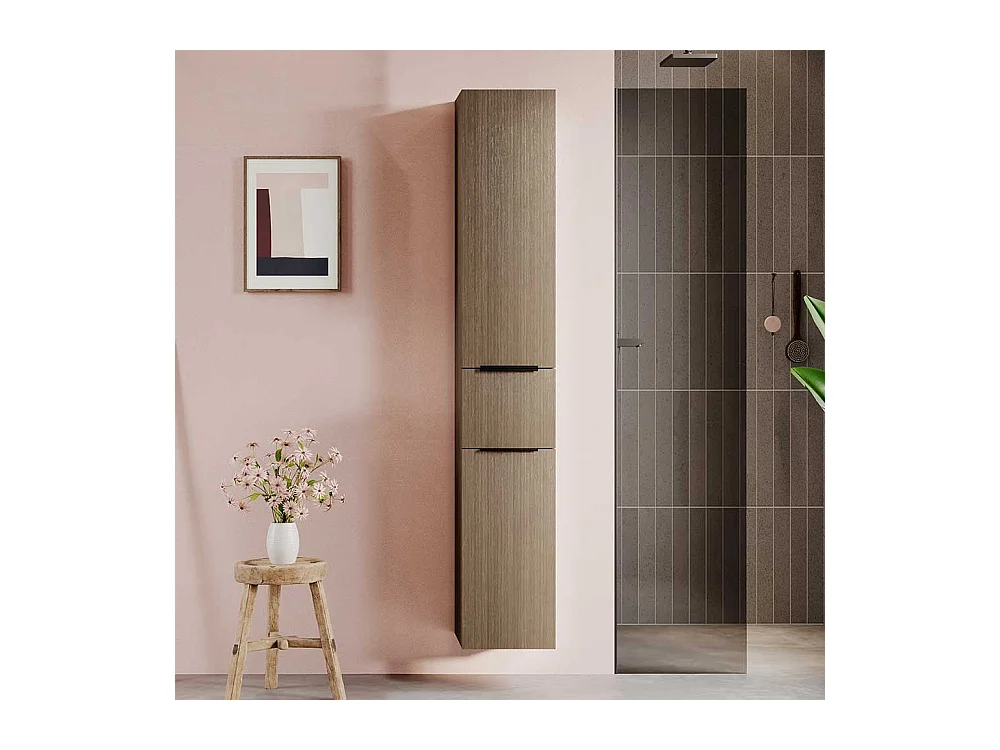 Badhochschrank Badezimmerhochschrank aus Holzwerkstoff mit Metallgriffen