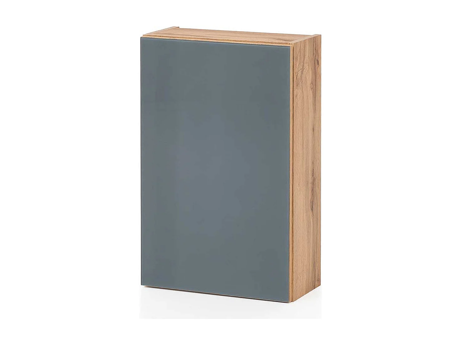 Badezimmer Hängeschrank in Grau und Wildeiche Optik Glas beschichtet