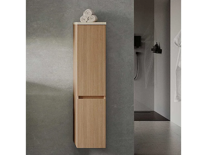 Hochschrank Badhochschrank mit Drehtüren und Holzwerkstoff Oberfläche