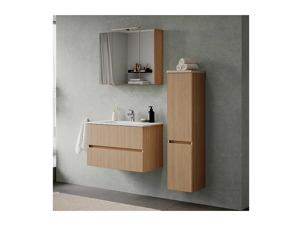 Hochschrank Badhochschrank mit Drehtüren und Holzwerkstoff Oberfläche