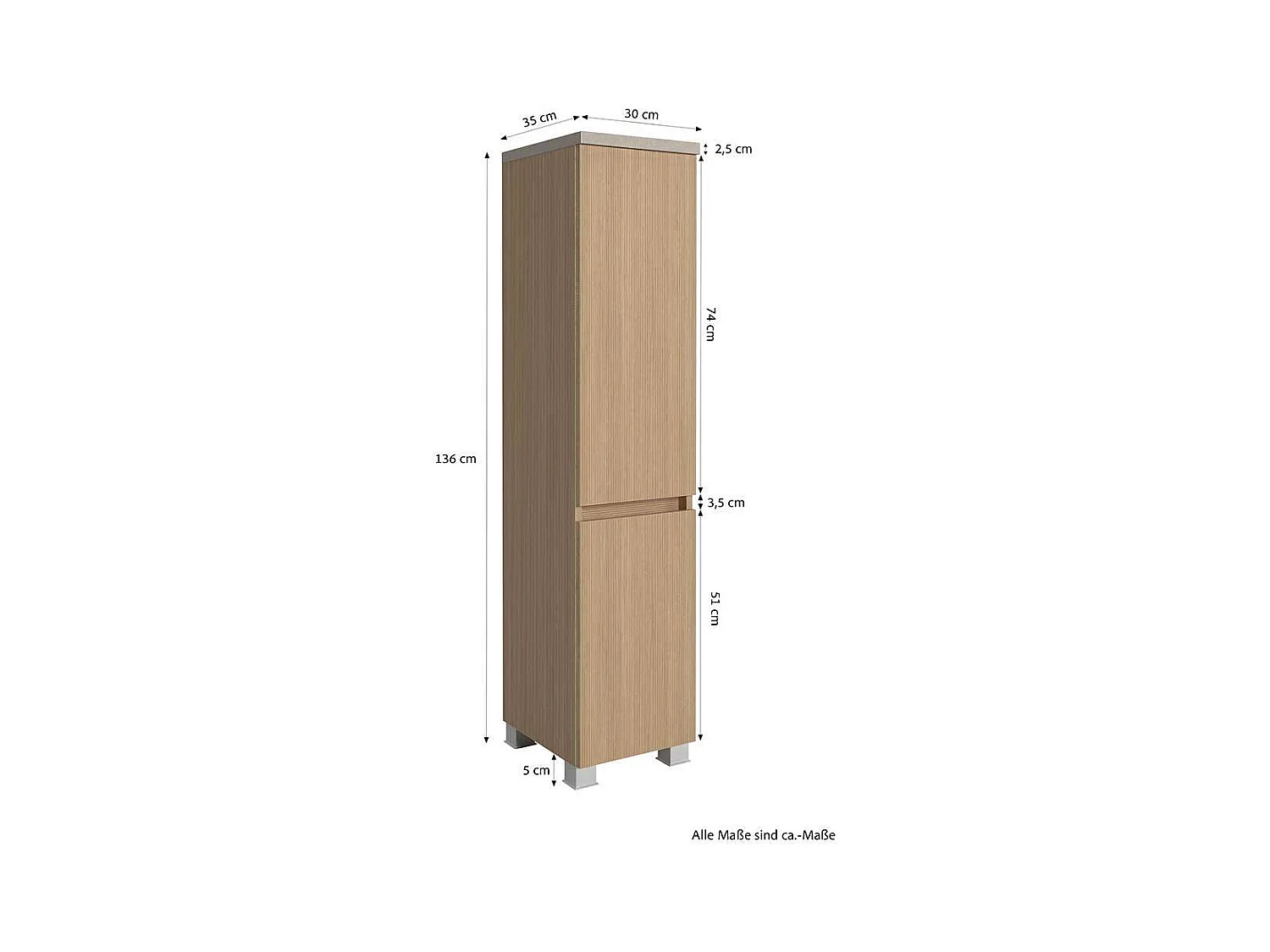 Hochschrank Badhochschrank mit Drehtüren und Holzwerkstoff Oberfläche