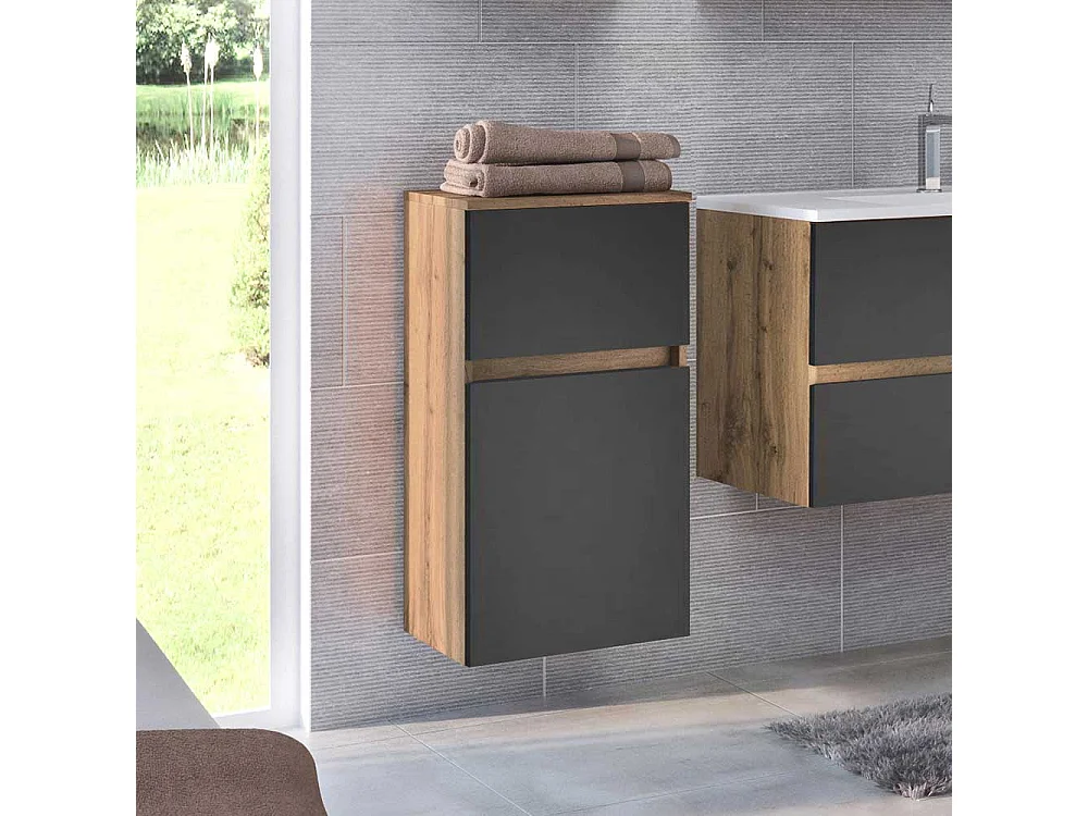 Badschrank in Wildeichefarben und Anthrazit Stand- und Wandmontage
