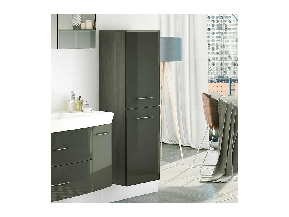 Badezimmer Hochschrank in Dunkelgrau Hochglanz hängend