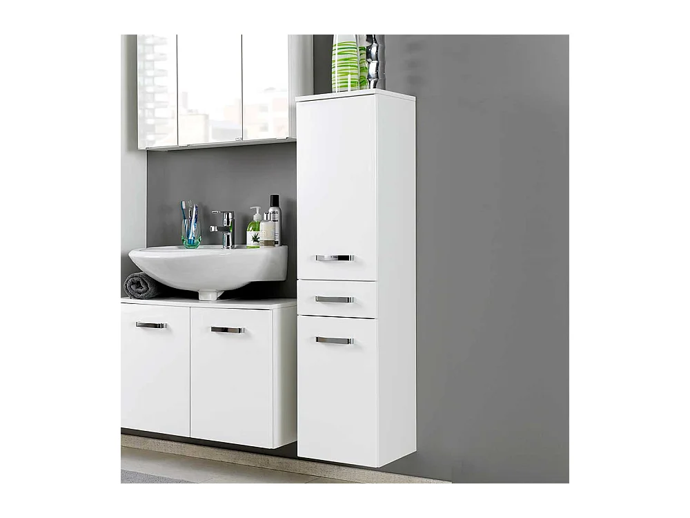 Bad Hochschrank in Weiß Hochglanz Wandmontage