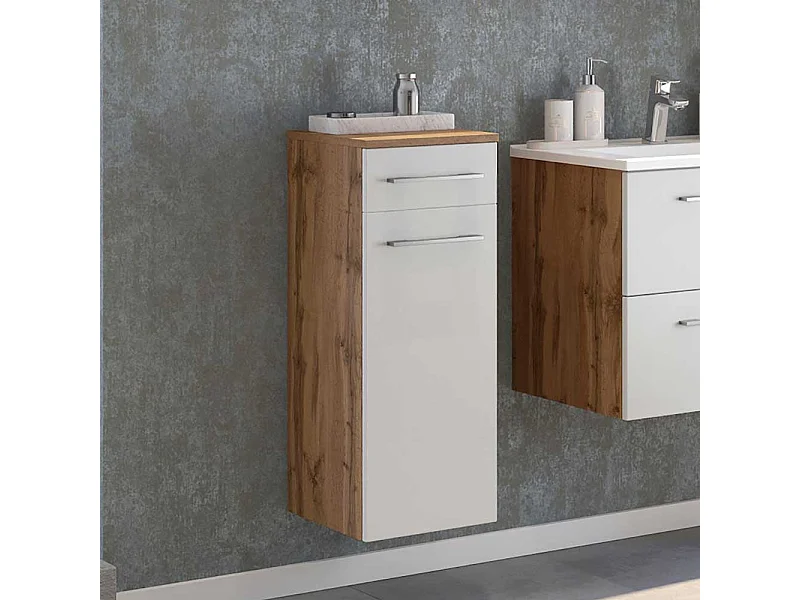 Badezimmer Unterschrank in Weiß und Wildeiche Optik 30 cm breit