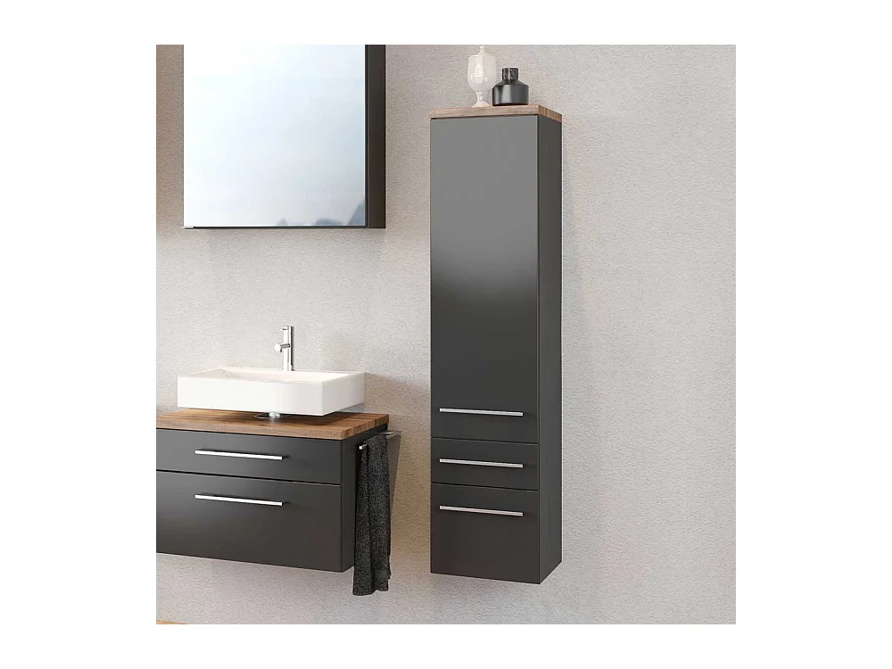 Hängender Hochschrank in dunkel Grau und Wildeiche Dekor Badezimmer