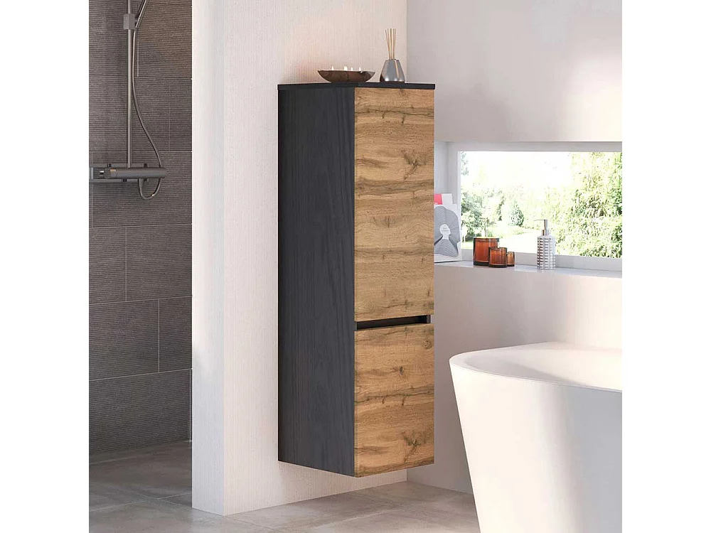 Badhochschrank in Wildeichefarben und Anthrazit 40 cm breit