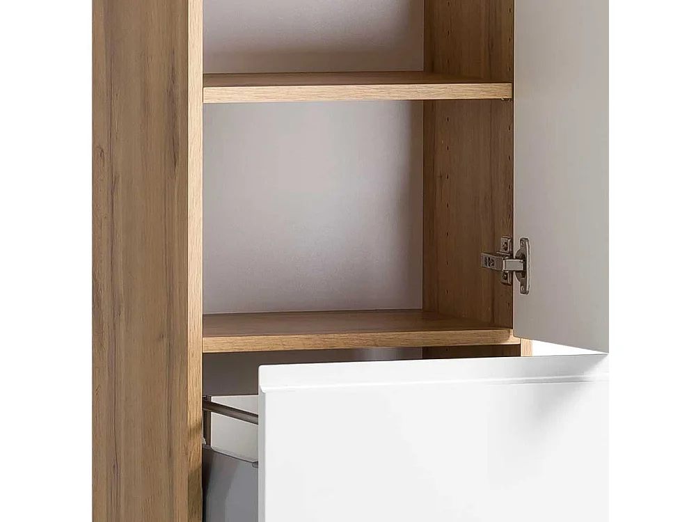 Bad Hochschrank modern in Wildeichefarben und Weiß Made in Germany