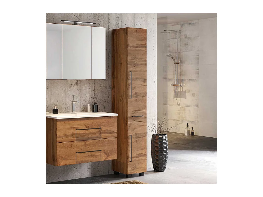 Bad Hochschrank in Wildeichefarben Stand- und Wandmontage