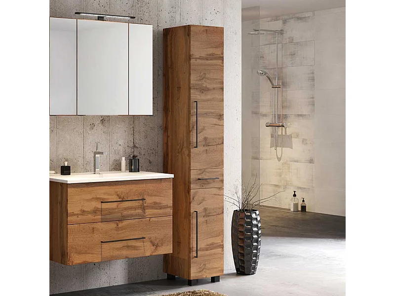 Bad Hochschrank in Wildeichefarben Stand- und Wandmontage