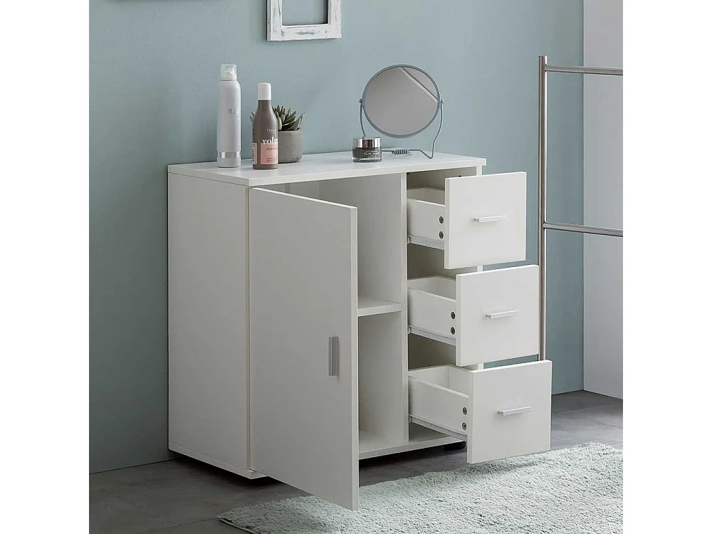 Beistellschrank Bad weiss mit drei Schubladen und Tür 60 cm breit