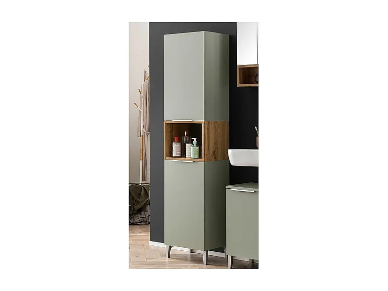 Badezimmerhochschrank im Skandi Design Drehtüren