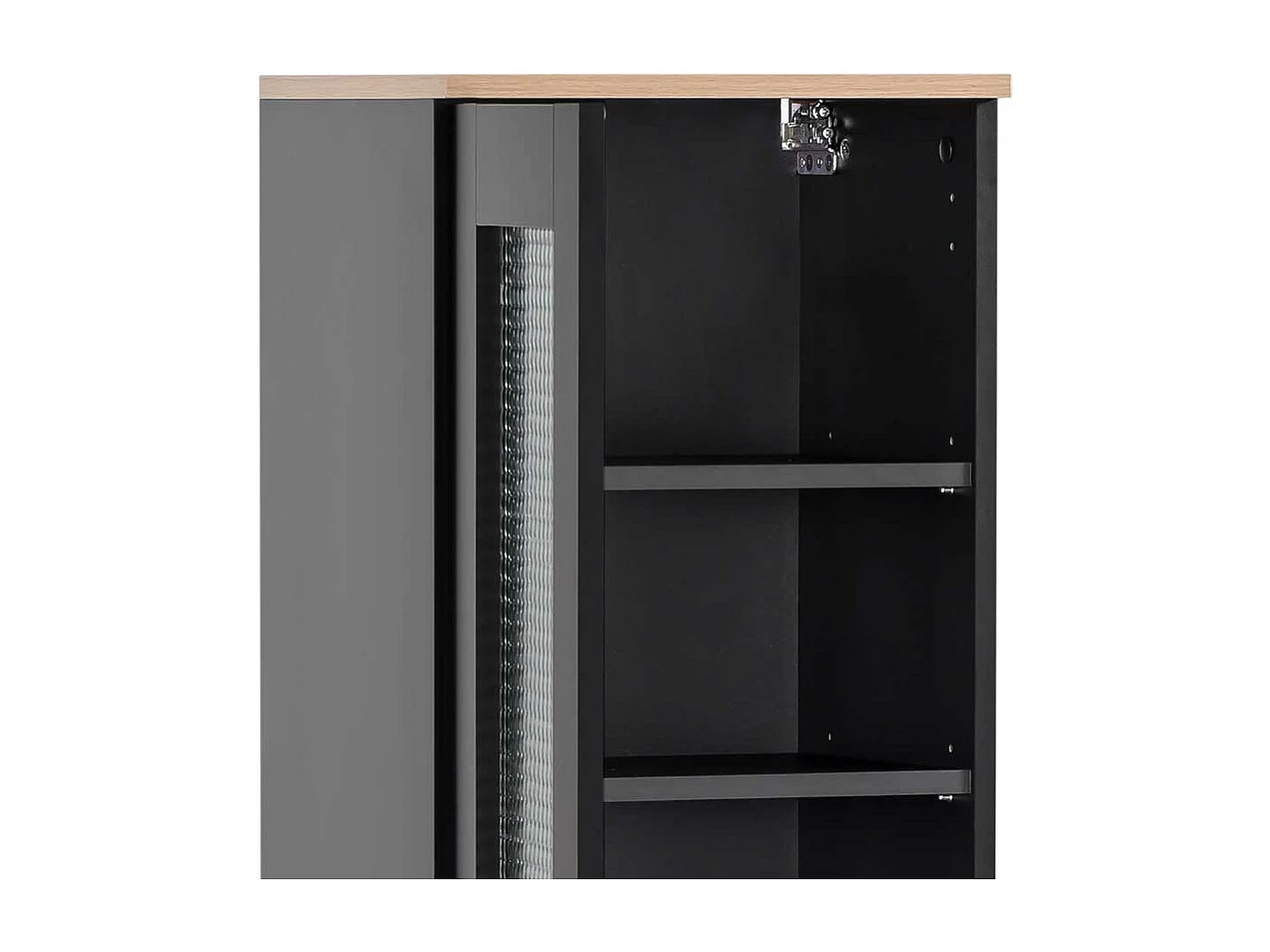 Badschrank mit Metallgriffen zwei offenen Fächern