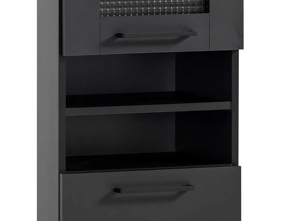 Badschrank mit Metallgriffen zwei offenen Fächern