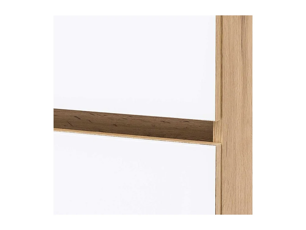 Badkommode in Weiß und Wildeiche Optik Glas beschichtet