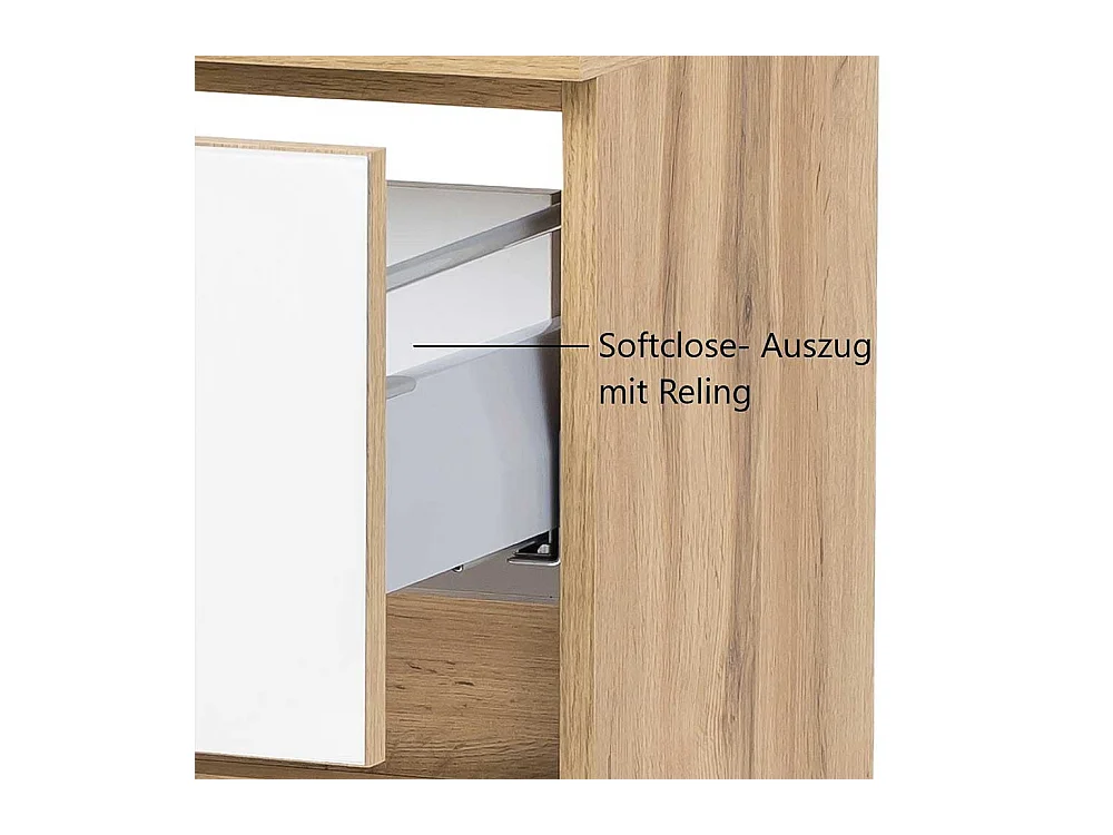 Badkommode in Weiß und Wildeiche Optik Glas beschichtet