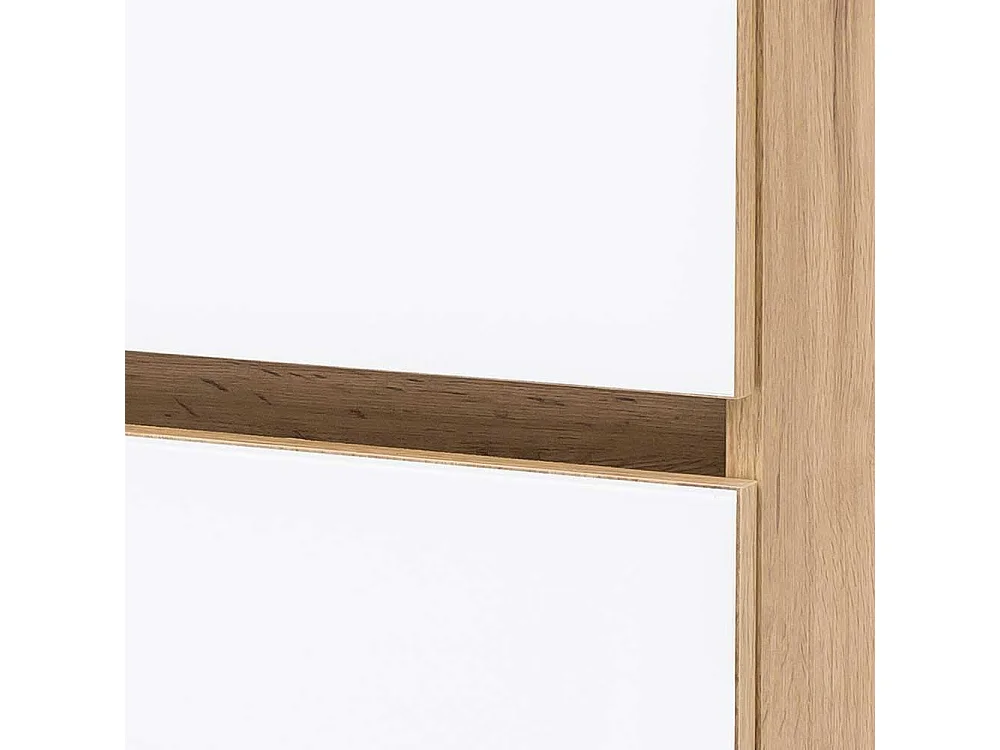 Badkommode in Weiß und Wildeiche Optik Glas beschichtet