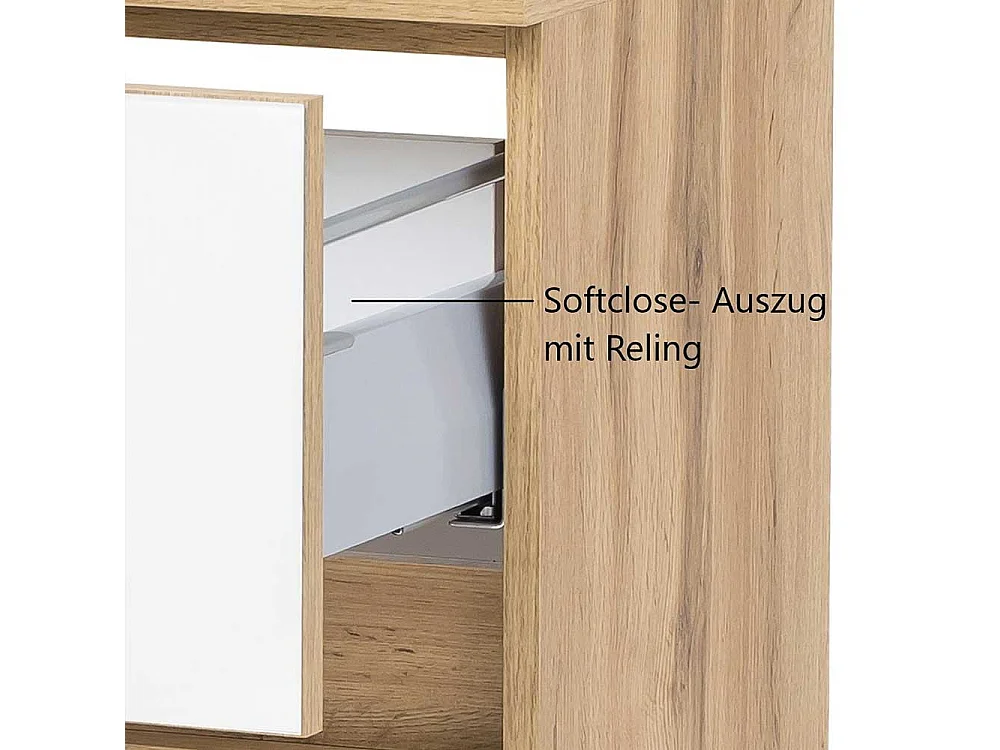 Badkommode in Weiß und Wildeiche Optik Glas beschichtet