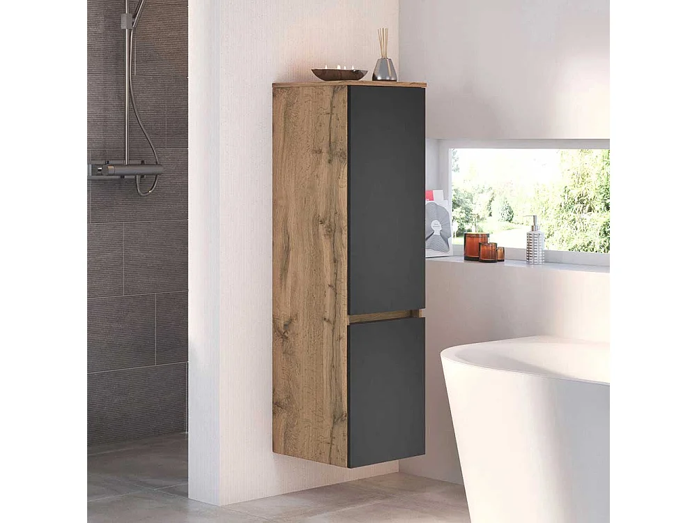 Badezimmer Hochschrank in Wildeiche Optik und Dunkelgrau 40 cm breit