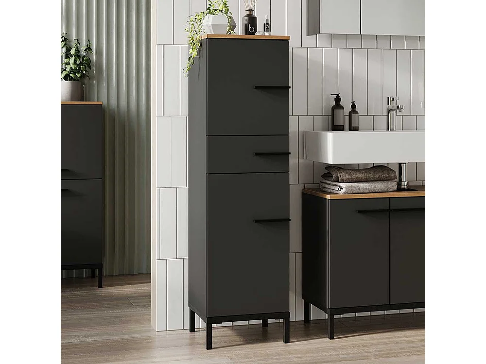 Seitenschrank Bad in Dunkelgrau Eichefarben