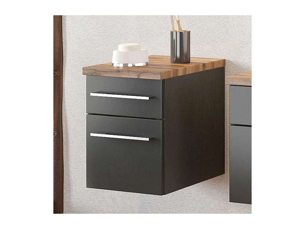 Wand Badkommode in dunkel Grau und Wildeiche Dekor 30 cm breit