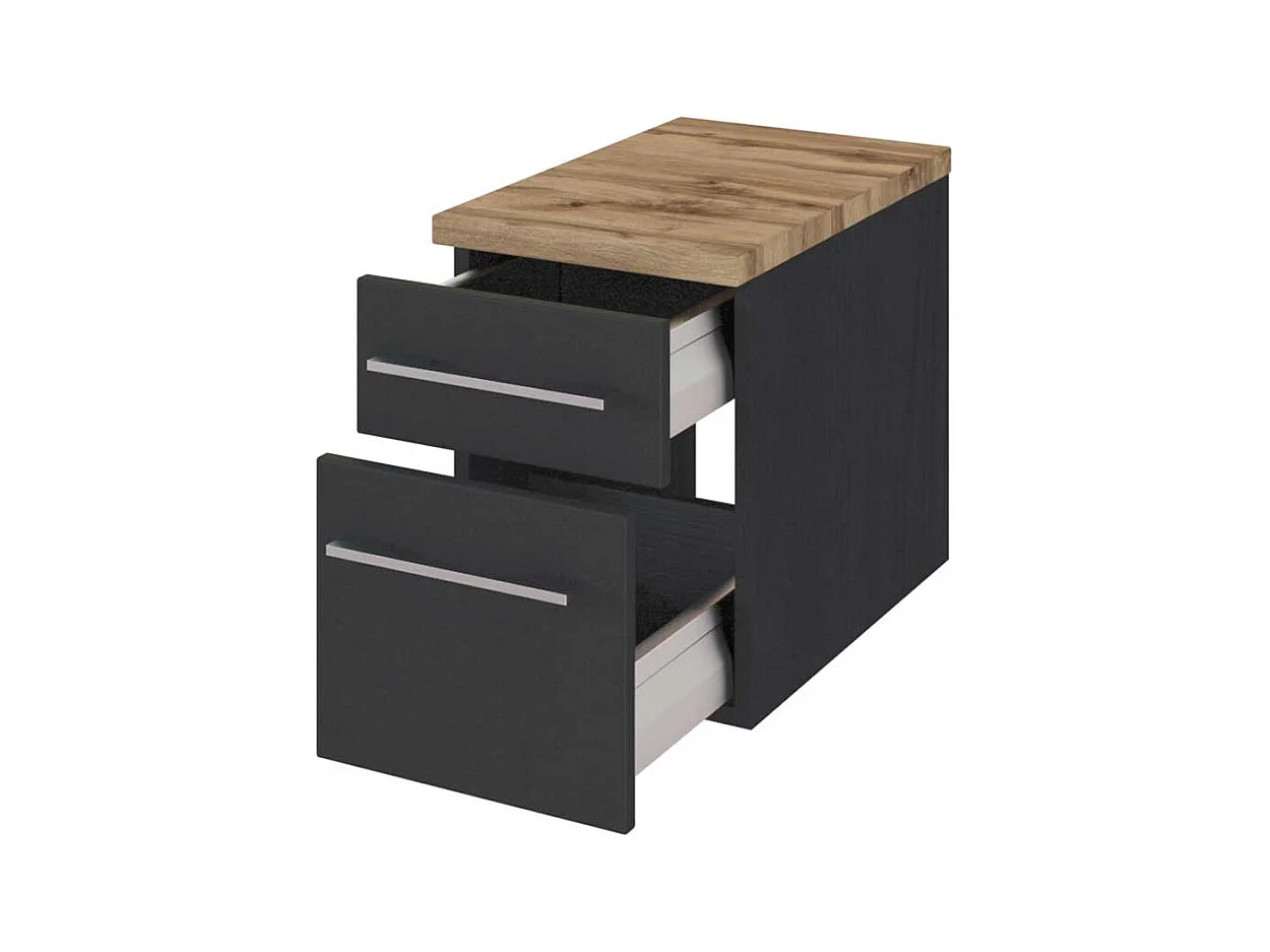 Wand Badkommode in dunkel Grau und Wildeiche Dekor 30 cm breit