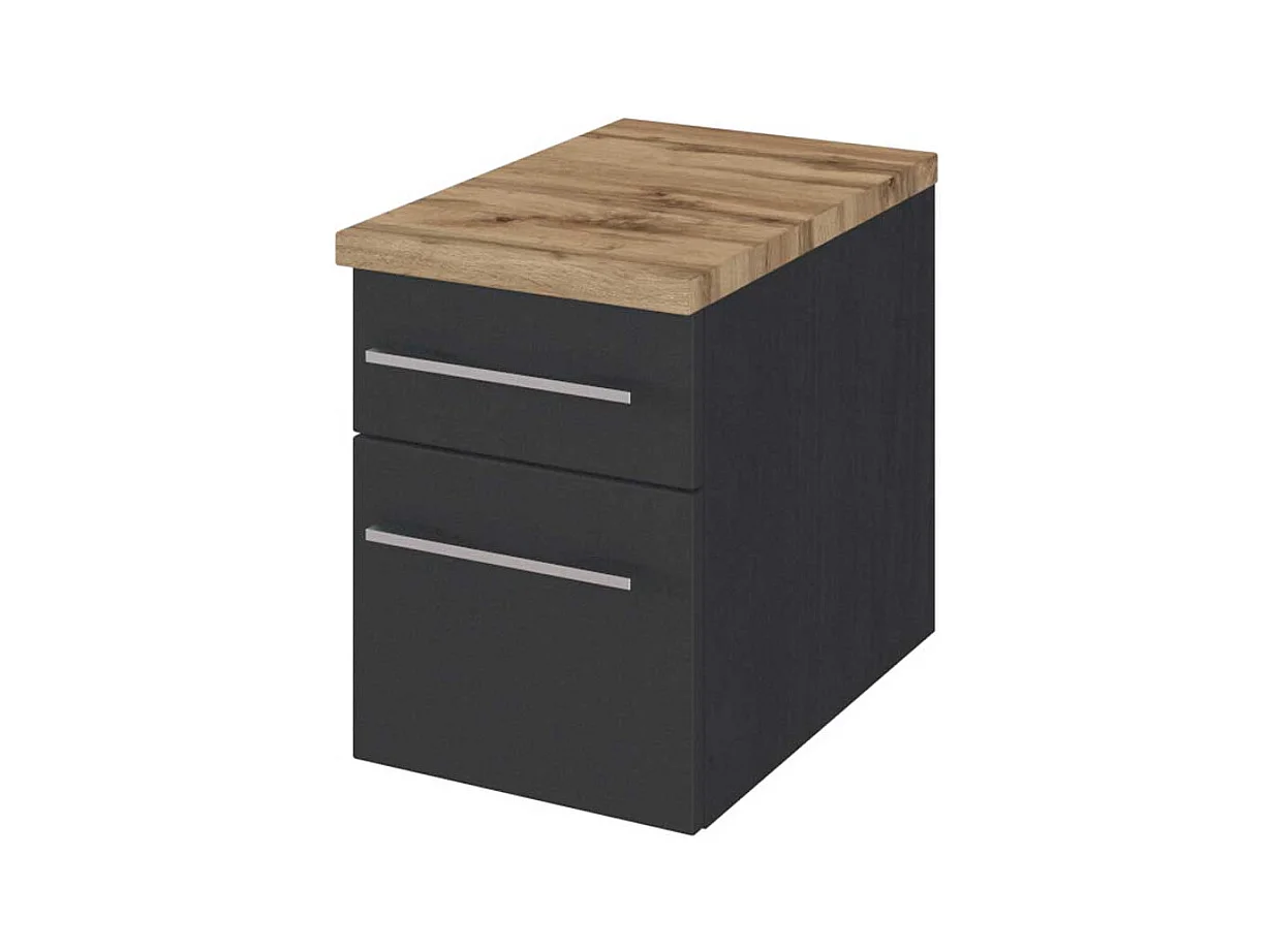 Wand Badkommode in dunkel Grau und Wildeiche Dekor 30 cm breit