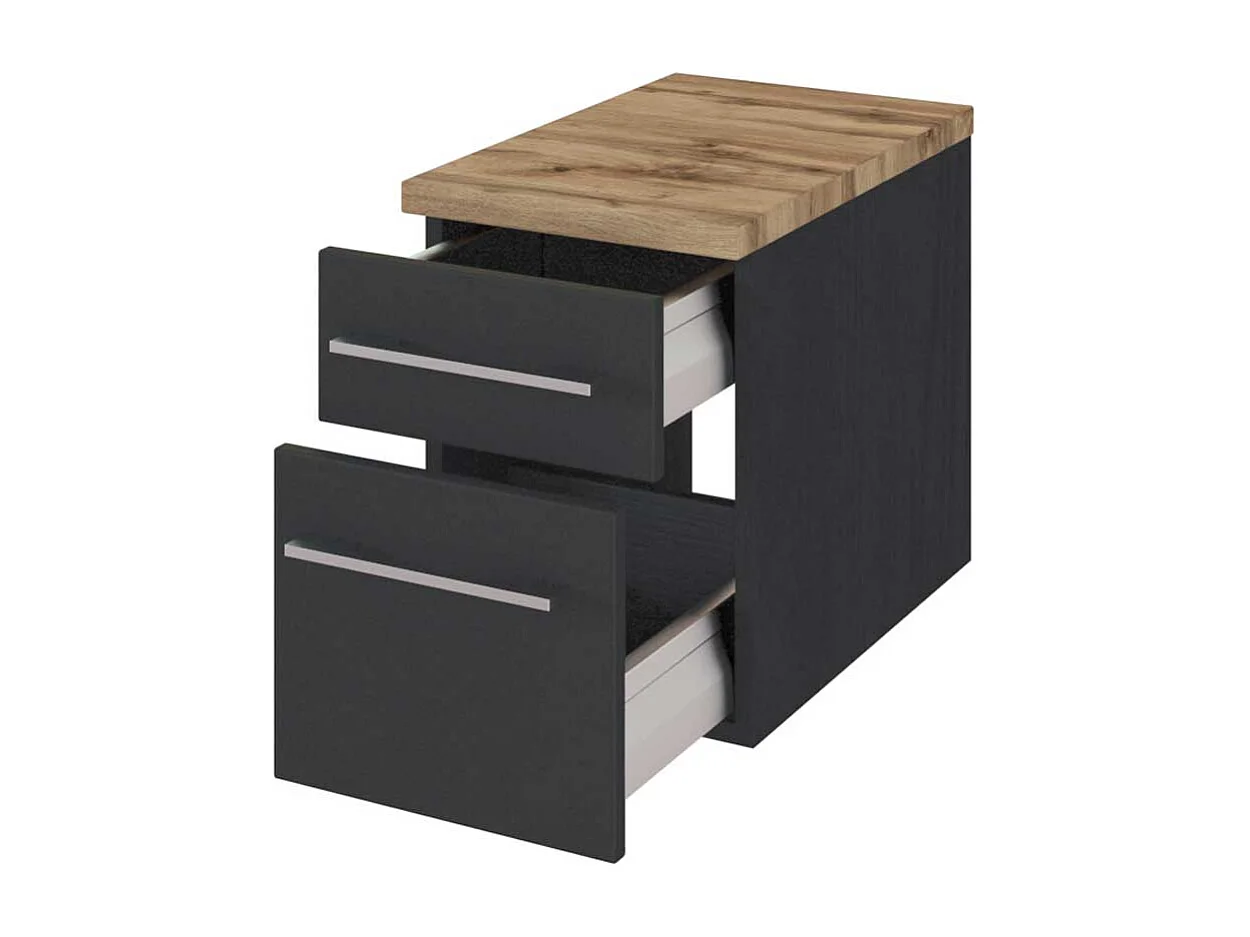 Wand Badkommode in dunkel Grau und Wildeiche Dekor 30 cm breit