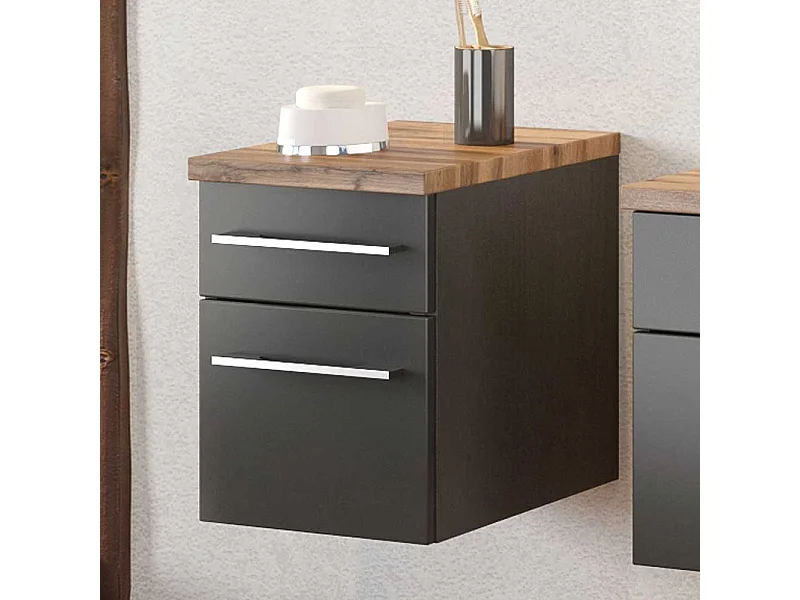 Wand Badkommode in dunkel Grau und Wildeiche Dekor 30 cm breit