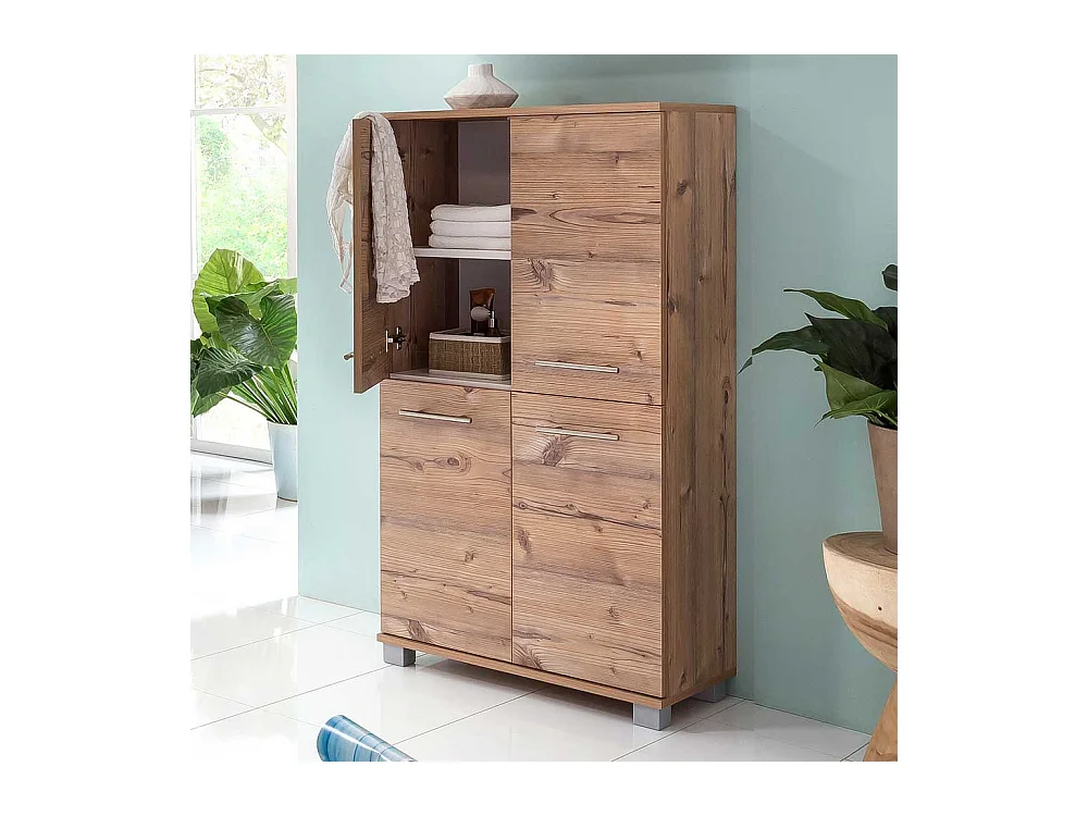 Badezimmerschrank im Dekor Fichte Grau 4-türig