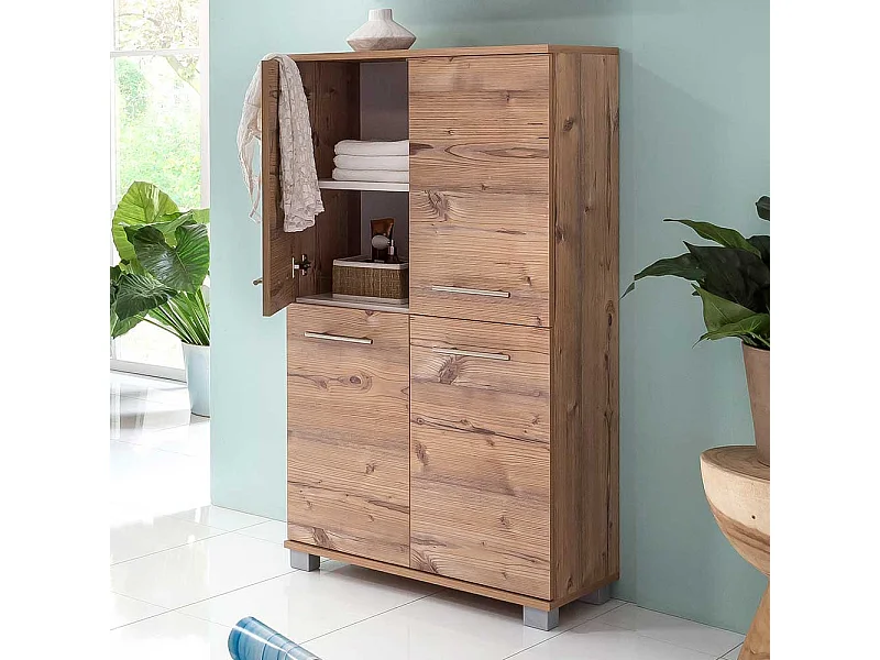 Badezimmerschrank im Dekor Fichte Grau 4-türig