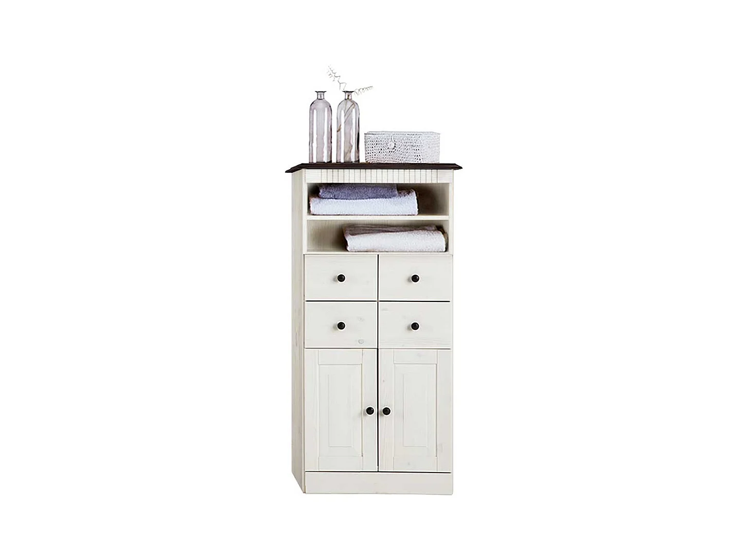 Badschrank Badeschrank mit offenen F�chern und Holzgriffen