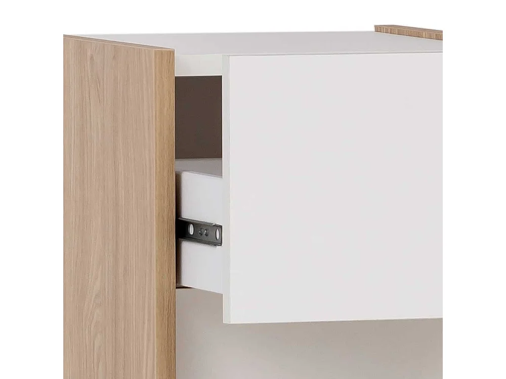 Badezimmer Unterschrank in Weiß und Eiche hell Schublade und Tür