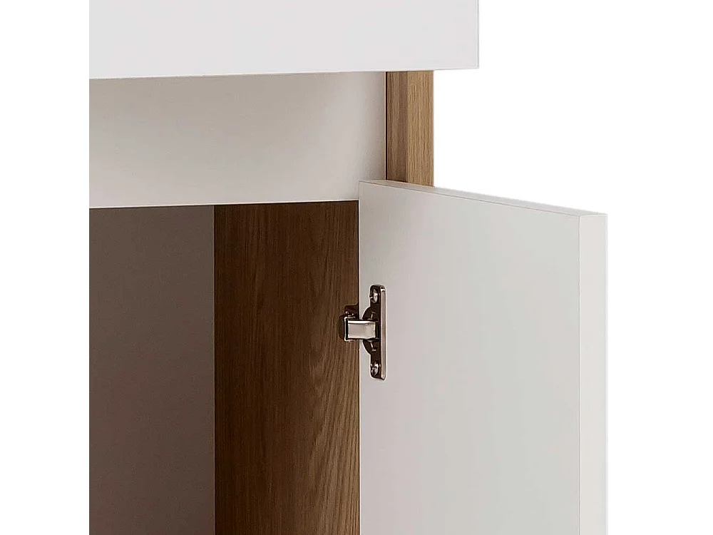 Badezimmer Unterschrank in Weiß und Eiche hell Schublade und Tür