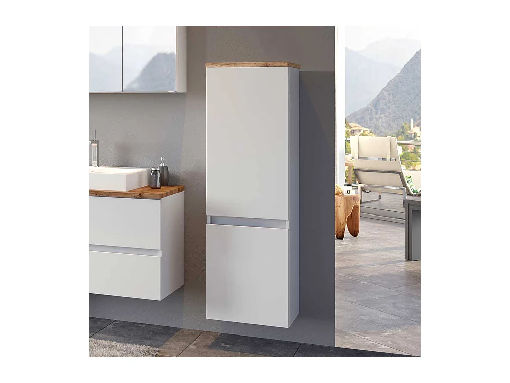 Design Bad Hochschrank in Weiß und Wildeiche Optik 40 cm breit