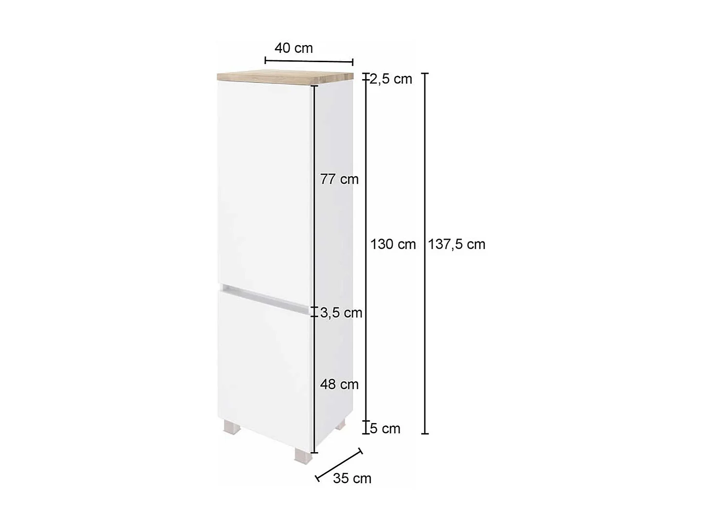 Design Bad Hochschrank in Weiß und Wildeiche Optik 40 cm breit