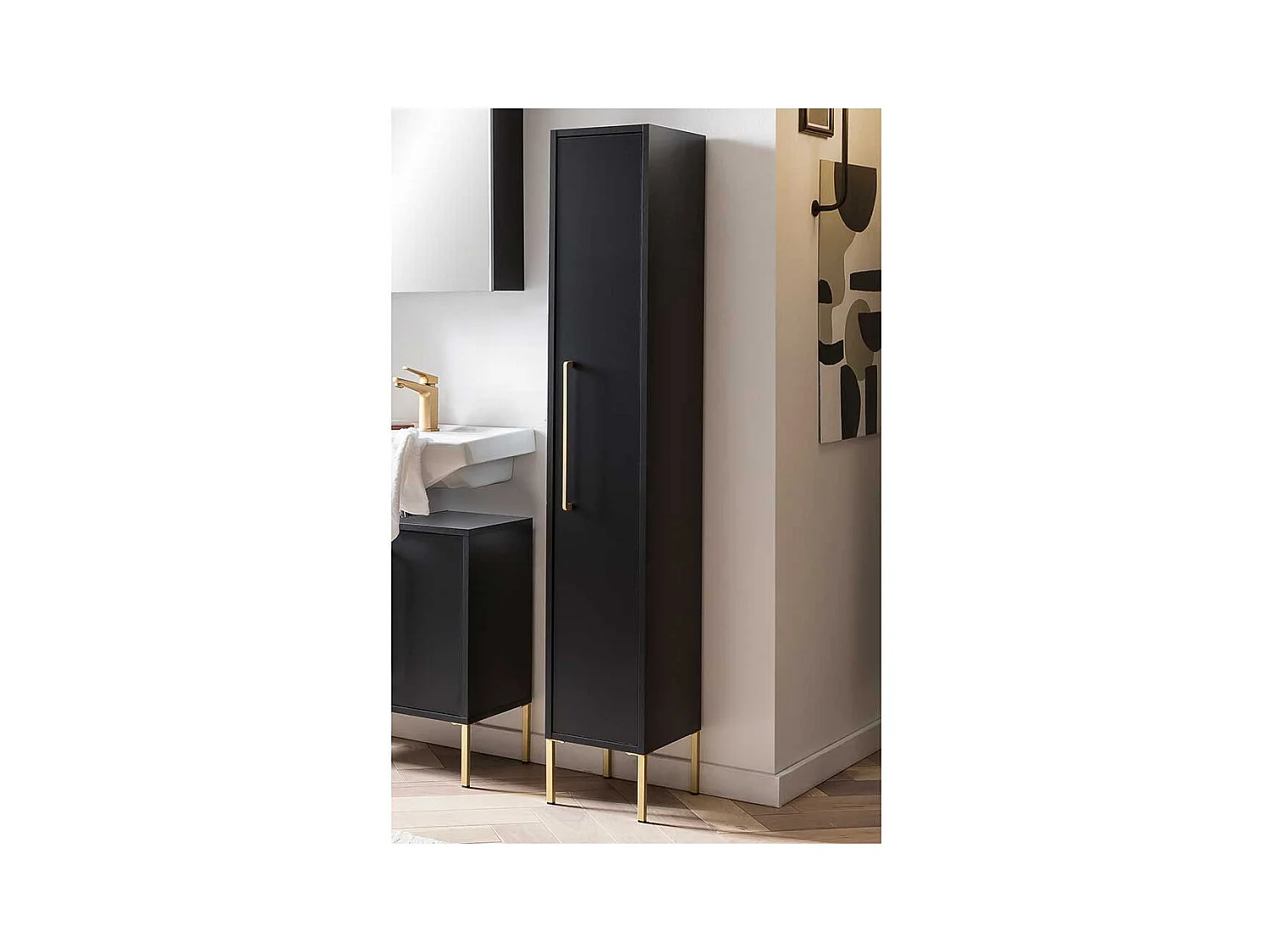 Badseitenschrank in Schwarz und Goldfarben Made in Germany