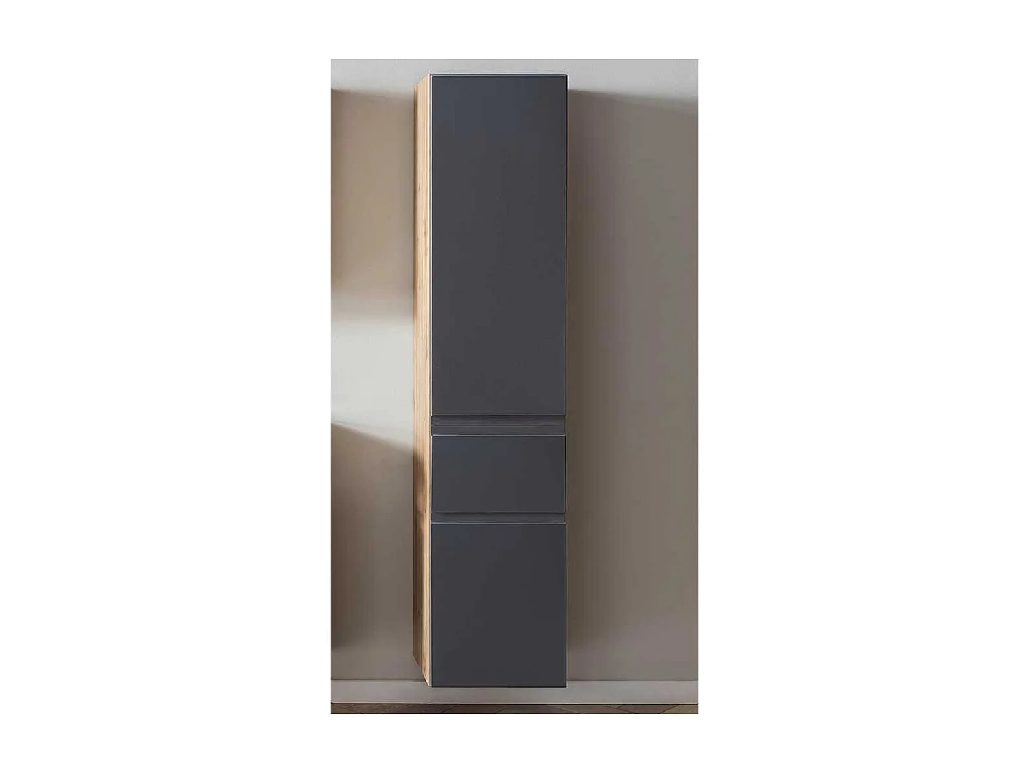 Moderner Badseitenschrank in Wildeichefarben Dunkelgrau