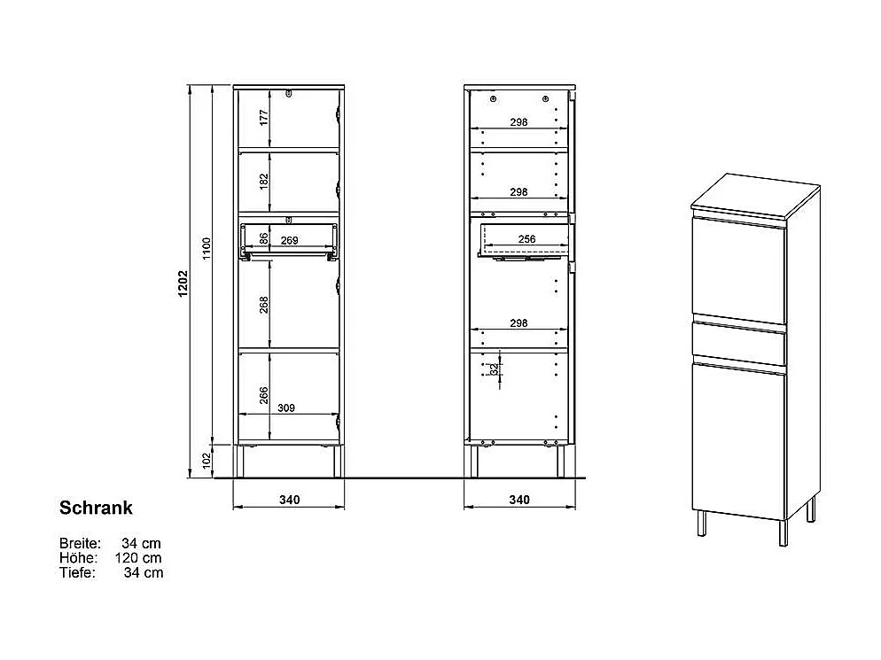 Moderner Badezimmer Midischrank Made in Germany 120 cm hoch
