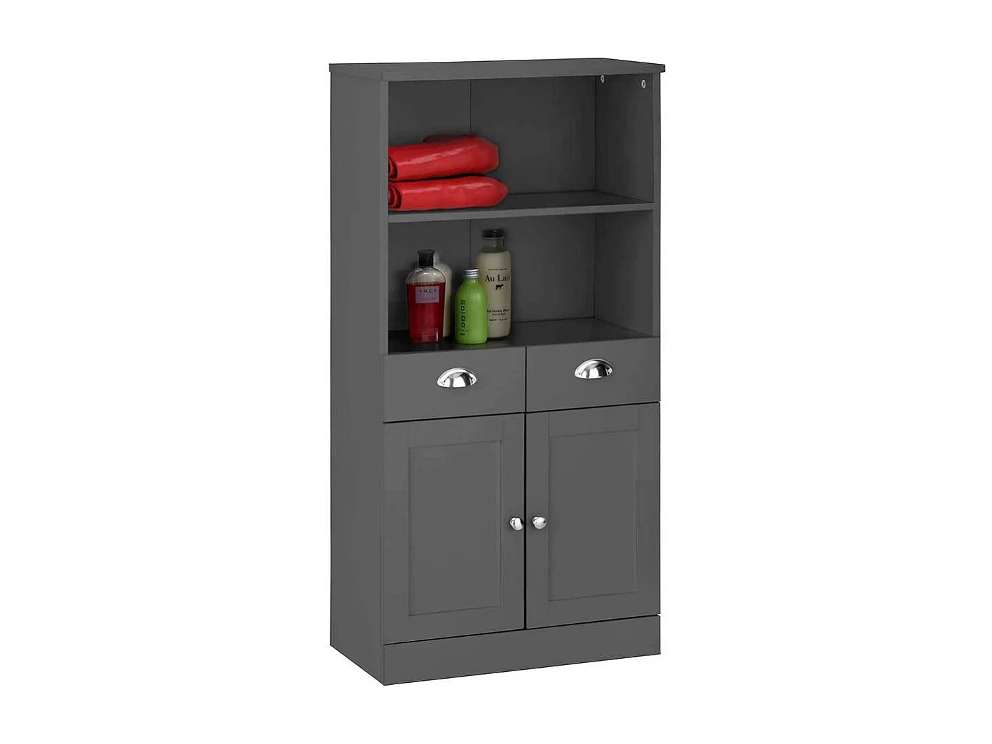 Badezimmer Schrank in Grau mit Türen und Schubkästen