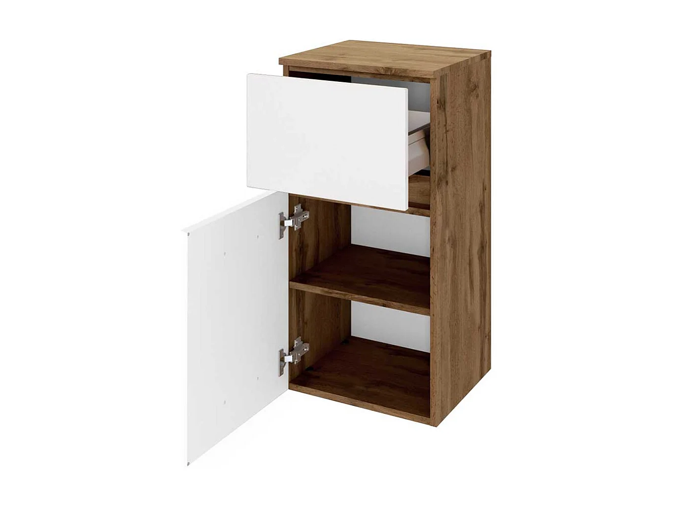 Bad Unterschrank in Weiß und Wildeiche Optik einer Schublade