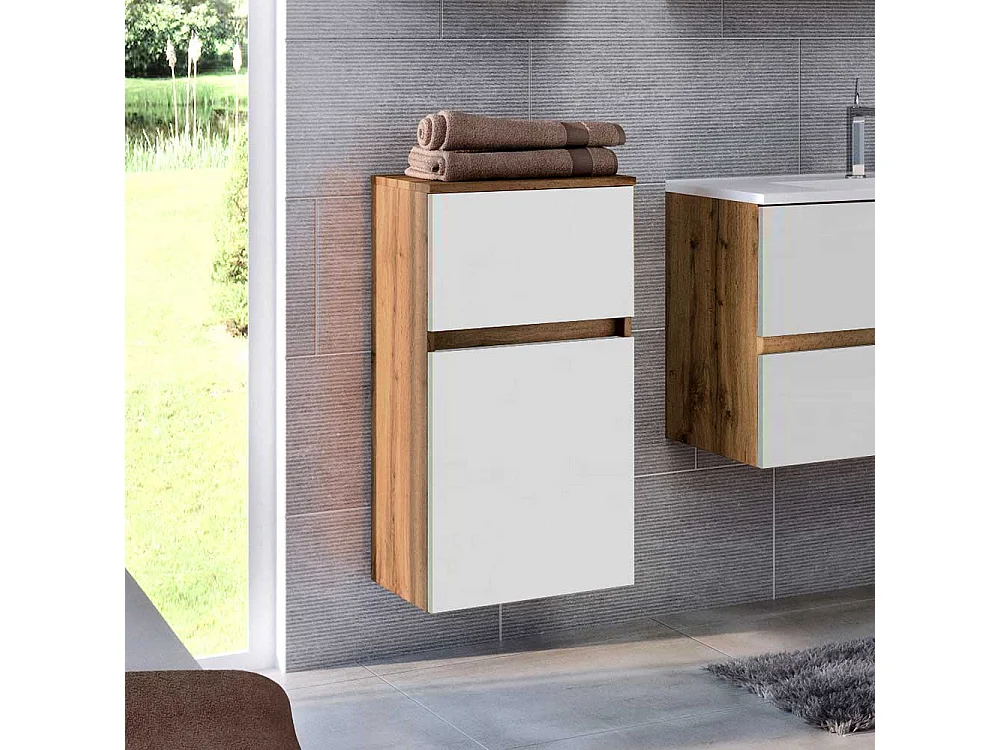 Bad Unterschrank in Weiß und Wildeiche Optik einer Schublade